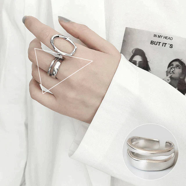 Minimalistisk silverring för kvinnor Mode Kreativ Oregelbunden Geometrisk Estetisk Öppen Ring Födelsedagsfest Smycke Present